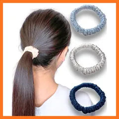 【新品】 AQshop 跡がつかない シルク100% ヘアゴム 髪ゴム シュシュ 細い 小さめ 幅1cm 3個セット (アソートB) 0
