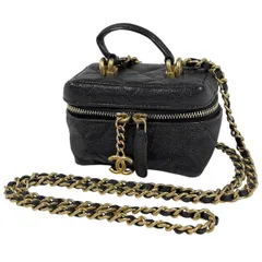 シャネル CHANEL ココマーク チェーン ショルダーバッグ ミニ バニティ マトラッセ ショルダーバッグ キャビアスキン ブラック AP2194 レディース 【中古】