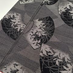 十日町紬 扇面に草花絣柄 躾糸付き 正絹 着物 MK-5197