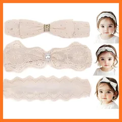 【新品】 BIANHUAN ベビー ヘアバンド 赤ちゃん へアバンド キッズ コットン リボン 3本セット ヘアアクセサリー 髪飾り 髪留め カチューシャ 花 かわいい 出産祝い 誕生日 プレゼント (ホワイト) 1