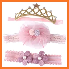 【新品】 FQZMQBQ 王冠 ベビー ヘアバンド 赤ちゃん 花冠 へあバンド 髪飾り 花 へあアクセサリー 誕生日 1歳 100日 七五三 ハーフバースデー 結婚式 レース リボン 新生児 ベビー用 ギフト かわいい 女の子 ヘアゴム セット 0