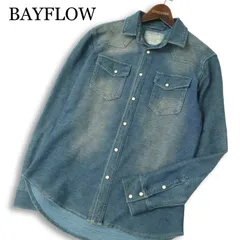 BAYFLOW ベイフロー 通年 ウォッシュ加工★ 長袖 ストレッチ デニムライク ウエスタン シャツ Sz.2 メンズ