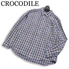 CROCODILE クロコダイル 通年 ワニ刺繍★ 長袖 チェック柄  ボタンダウン シャツ Sz.2L メンズ 大きいサイズ 特大