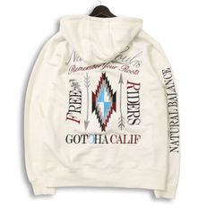 GOTCHA ガッチャ 通年★ ネイティブ柄 刺繍 スウェット ジップアップ パーカー Sz.L メンズ 白 サーフ