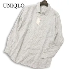 【新品 未使用】 UNIQLO ユニクロ 春夏★ 長袖 麻100％ プレミアム リネン ストライプ シャツ Sz.XL メンズ 大きいサイズ
