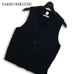 TAKEO KIKUCHI タケオキクチ 通年★ ウール チェック ニット ベスト 日本製 Sz.2 メンズ 紺