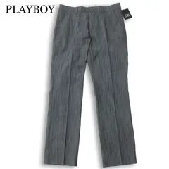 未使用★ VIP PLAYBOY COLLECTION プレイボーイ 通年 ストレッチ ドビー ストライプ スラックス パンツ Sz.82 メンズ グレーのサムネイル