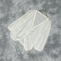 ☆【SABUROKU　サブロク】七分袖レースニットカーディガン (M) フェミニン カワイイ　麻 リネン 混のサムネイル