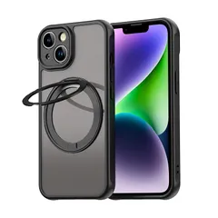 いPhone13 Mini 用 ケース リング付 MagSafe対応 マグネット搭載 ワイヤレス対応【360度回転できるスタンド】多機能一体 縦横両対応 半透明 用カバー 耐衝撃 TPU+PC 米軍MIL規格取得 マット感 耐衝撃 指紋防止 レンズ保護 ス 1