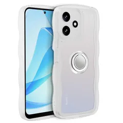 Casesmo Redmi 12 5G 用 ケース かわいい リング付き Redmi Note 12R 用 カバー クリア韓国 TPU ウェーブ おしゃれ 可愛い 人気 シンプル 滑り止め 薄型 軽量レンズ保護 ストラップホール付き シリコンバンパー リドミー