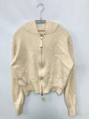 パーカー アイボリー ニット 無地 ジップアップ 長袖