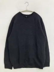 UNIQLO ユニクロ ニット/セーター L ブラック コットン 無地 ミドル丈 長袖 クルーネック(丸首)