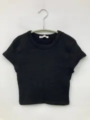ZARA ザラ Tシャツ/カットソー S ブラック 無地 ショート丈 半袖 クルーネック(丸首)