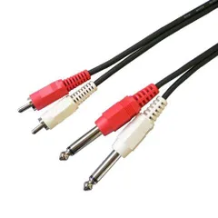 【人気商品】(赤・白) 標準プラグ×2 (赤・白)－片側：φ6.3mm / 片側：RCA/ピンプラグ×2 ラインケーブル 長さ1.5m/C-097 [ミュージックシリーズ] F-Factory