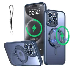 Casesmo iPhone 14 Pro 用 ケースMagsafe 対応 360°回転可能な Magsafeリングスタンド ホルダー 一体型・ストラップ1種付き 縦横両対応 米軍規格 耐衝撃 カメラレンズ保護 車載ホルダー対応 アイフォン15プロカバース 0