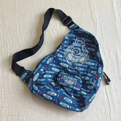 極希少　00s　archive　アーカイブ小物　HYSTERIC MINI　ヒスミニ　スリングバッグ　ワンショルダー　リュック　ナイロン系生地　Fuck　I♡my hystericロゴ　総柄プリント　ポケッタブル仕様　ブルーY2K　平成女児　平成レトロ　ギャル