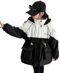 新品 [BLZXIAN] 子供服 裏ボアジャケット 裏起毛 パーカー ウインドブレーカー 裏フリース マウンテンパーカー 綿入り 防寒服 フェイクファー キッズ コート 女の子 ガールズ フード付き アウター 暖か アウトドア お洒落 秋冬 (ブラック130