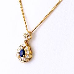 サファイア デザインネックレス YG イエローゴールド ペンダント ネックレス K18 サファイア ダイヤモンド レディース 【中古】