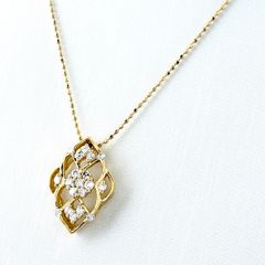 メレダイヤ デザインネックレス YG イエローゴールド ペンダント ネックレス K18 ダイヤモンド レディース 【中古】