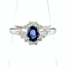 サファイア デザインリング プラチナ 指輪 メレダイヤ リング 10号 Pt900 サファイア ダイヤモンド レディース 【中古】