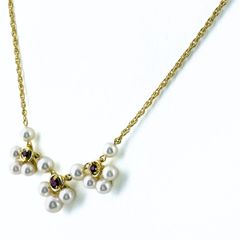 ミキモト MIKIMOTO パール デザインネックレス YG イエローゴールド ペンダント ルビー 真珠 ネックレス K18 パール ルビー レディース 【中古】