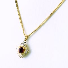 ルビー デザインネックレス YG イエローゴールド ペンダント ネックレス K18 ルビー ダイヤモンド レディース 【中古】