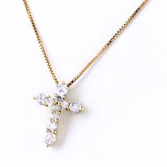 クロスモチーフ デザインネックレス YG イエローゴールド ペンダント ネックレス K18 750 ダイヤモンド レディース 【中古】