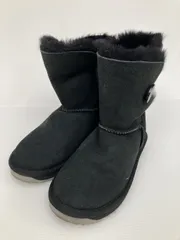UGG アグ ブーツ 24cm ブラック スエード ボア 無地 ワンポイント ブランドロゴ ラウンドトゥ ショート ムートン・ボア 紐なし フラット プレーントゥ