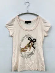 UNTITLED アンタイトル Tシャツ/カットソー 2 ピンク 前面プリント リボン ミドル丈 半袖 クルーネック(丸首)