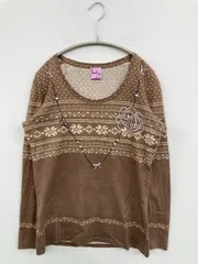 Paul Smith ポールスミス Tシャツ/カットソー L ブラウン ビジュー 刺繍 その他総柄 ミドル丈 長袖 Uネック