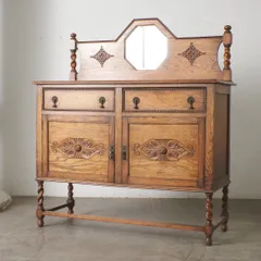 英国 アンティーク ミラーバック サイドボード オーク 飾り棚 鏡 キャビネット チェスト リビングボード イギリス クラシック 96387