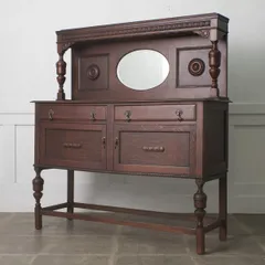 英国 アンティーク ミラーバック サイドボード 木製 オーク 飾り棚 鏡 キャビネット 化粧台 リビングボード イギリス クラシック 97170