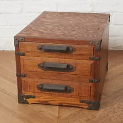 時代箪笥 小引き出し 鉄金具 チェスト 3段 欅 整理タンス 和箪笥 小物入れ 抽斗 木製 民芸箪笥 収納 和家具 和室 年代物 古民具 98584