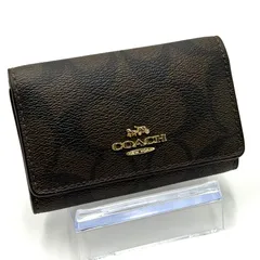コーチ COACH シグネチャー 5連キーケース コンパクト 男女兼用 ブラウン レッド ゴールド金具 レザー