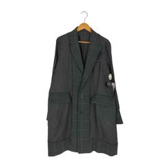 sacai　サカイ　チェスターコート　比翼ボタン　チェック　切り替え　麻混　M sacai man サカイメンズ ステンカラーコート モッズコート チェック柄
