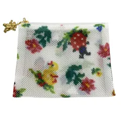 FEILER(フェイラー) ポーチ新品同様  メッシュポーチS HEMP-241333 白×レッド×マルチ ハイジ