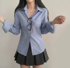 新品) エイブリー リーリーの感性 ストライプ 줄지 シャツ ブルー ライトブルー