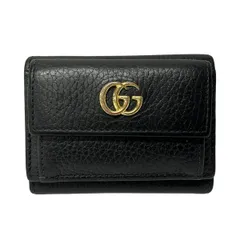 GUCCI(グッチ) 3つ折り財布 GGマーモント 523277 黒×ゴールド レザー