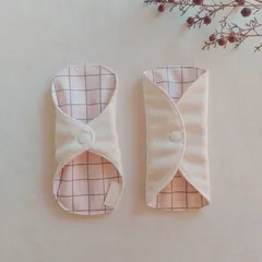 【布ライナー】無添加4重織りガーゼ くすみピンクのチェック柄 15cm 2層仕立て 2枚セット