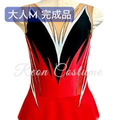 完成品 130cm〜140cm 新体操レオタード レッド ゴールド ブラック 
