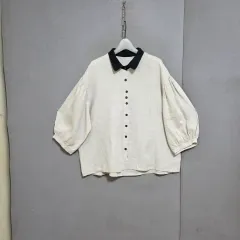 アイボリー 8分袖 リネン ブラウス FF n3507