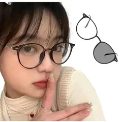 [REONAS] ブル―ライトカット + 調光 変色 メガネ レディース ファッション サングラス ボストン メガネ メタルアーム UV400 女優 小顔効果 運転用/旅行/外出 ボストン２ (黒×シルバー)