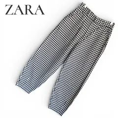ZARA ザラ XSサイズ相当 レディース ギンガムチェック クロップドパンツ アンクル丈 綿100％ カンボジア製 美シルエット カジュアル エレガント モノトーン 春夏秋 1060KZ