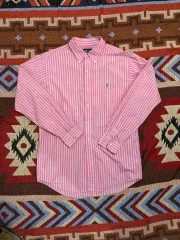 100-105) ポロラルフローレン ストライプ シャツ ピンク