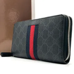 【品格のシェリーライン】　GUCCI　長財布 ラウンドファスナー GGスプリーム シェリーライン 12カード PVC レザー グッチ　ブラック