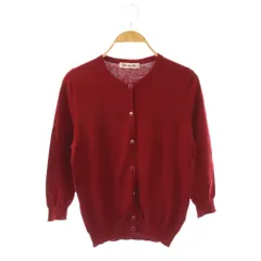 アプワイザーリッシェ Apuweiser-riche ニットカーディガン 2 赤 レッド ラウンドネック 七分袖 ビジューボタン /AZ