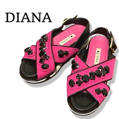 DIANA ダイアナ ピンク レディース 靴 サンダル ビジュー付き スポーツサンダル クロスストラップ 厚底ソール【SSサイズ】21.5cm相当 047TY
