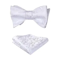 【新品】 [HISDERN] 蝶ネクタイ メンズ 結婚式 ホワイト: 手結び ペイズリー柄 フォーマル 大人 おしゃれ チーフ セット 礼服 ボウタイ 入学式 学業 学生 BC-01 0