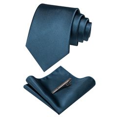 【新品】 [JEMYGINS] ジェミギンズ 無地 シルクネクタイ チーフ セット ビジネス スーツ ォーマル ネクタイ タイピン ハンカチ セット ネクタイ チーフ セット スチールブルー2 1