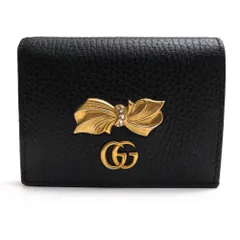 グッチ／GUCCI 財布 ウォレット レディース 女性 女性用 レザー 革 本革 ブラック 黒  524289 ボウ コンパクトウォレット GGマーモント 小銭入れあり 二つ折り シボ革 シュリンクレザー